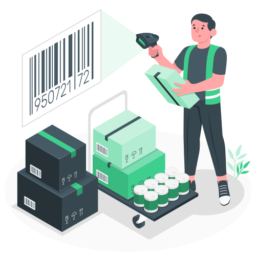 illustration qui homme qui scanne un code barre