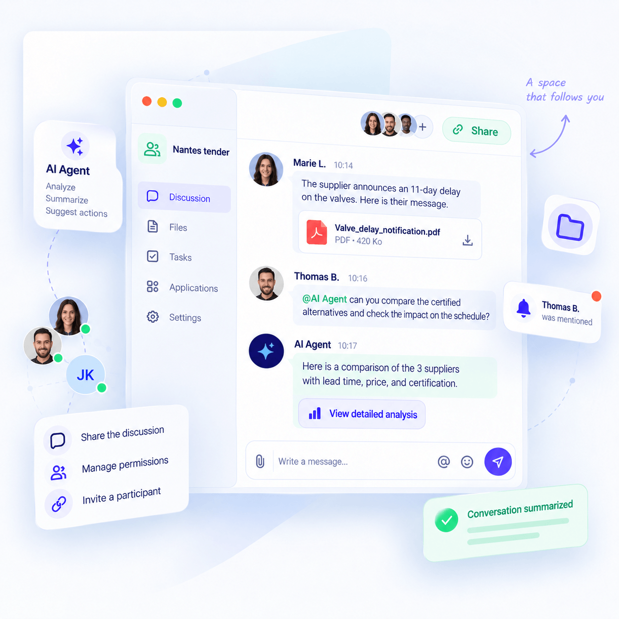 Collaborative chat in Axelor: colleagues and an AI agent working in the same space