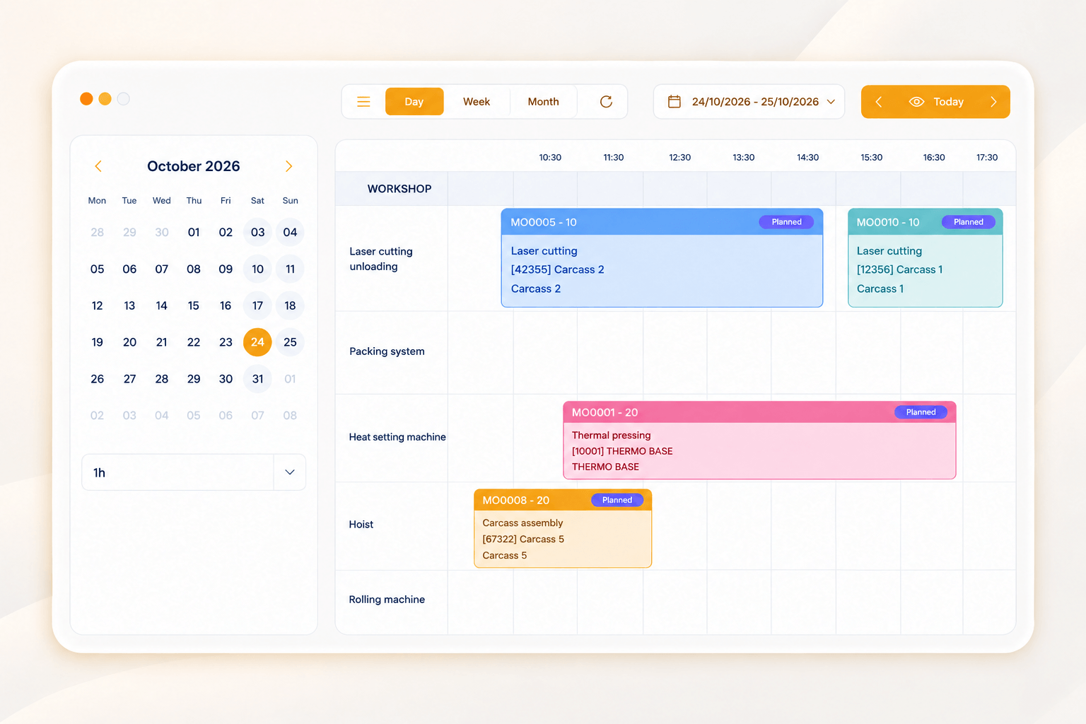 Graphical finite-capacity production scheduling in Axelor