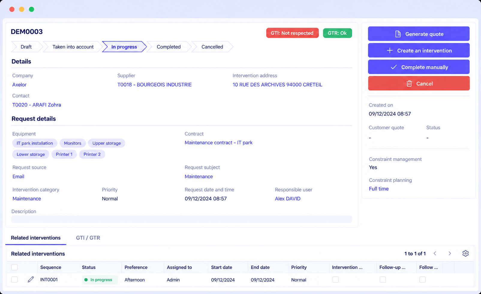Customer request tracking and job scheduling in Axelor