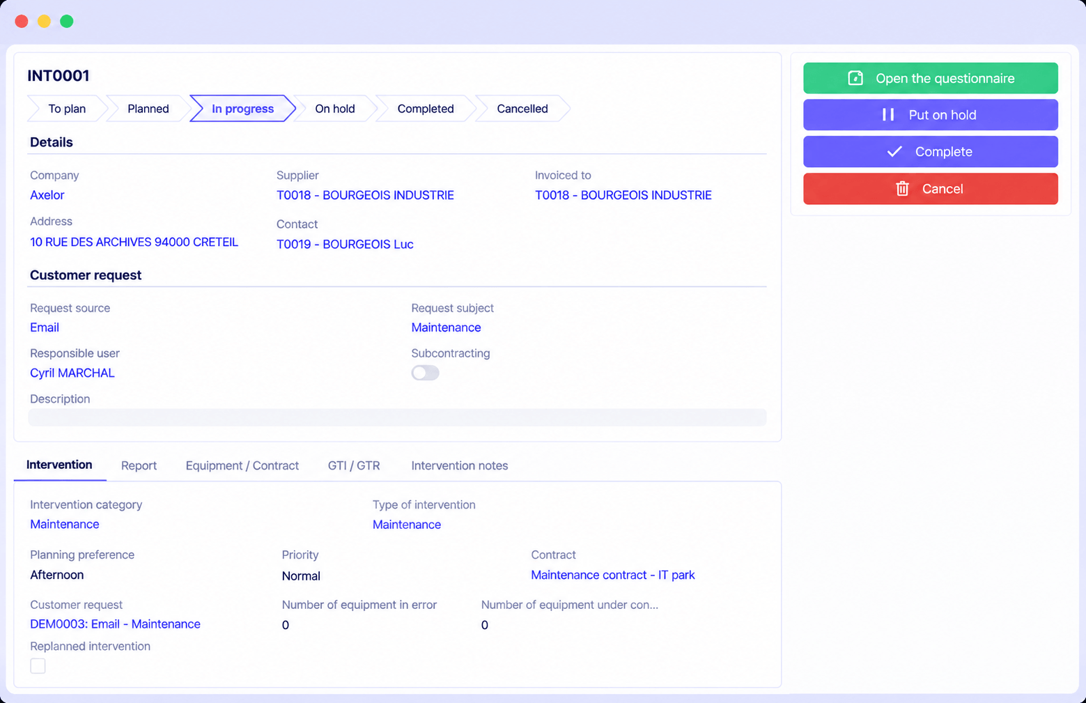 Field job tracking and scheduling in Axelor
